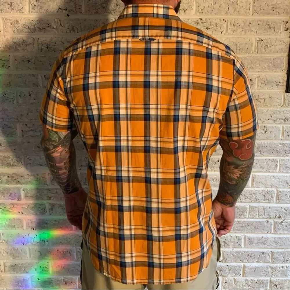Banana Republic Men's Orange and Blue Plaid Shirt Slim Fit Size Large